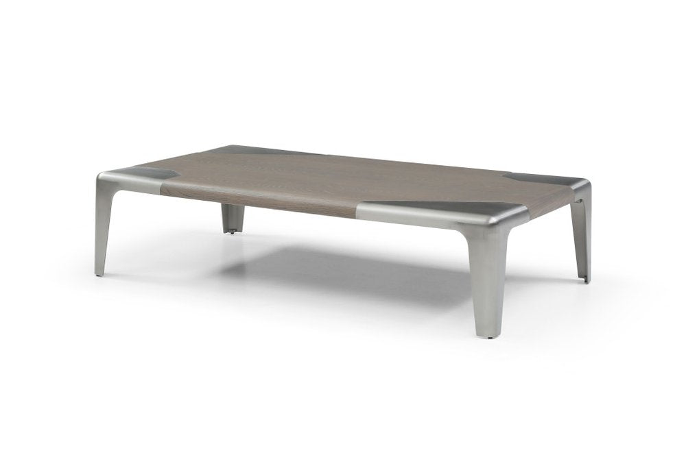 57" Light Gray and Silver Wood and Stainless Steel Coffee Table HomeRoots