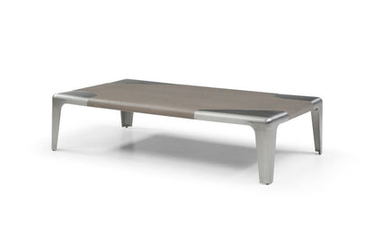57" Light Gray and Silver Wood and Stainless Steel Coffee Table HomeRoots