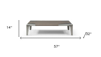 57" Light Gray and Silver Wood and Stainless Steel Coffee Table HomeRoots