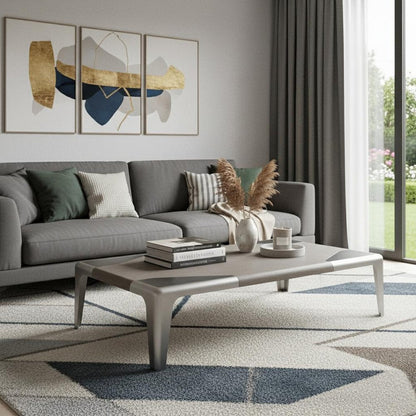 57" Light Gray and Silver Wood and Stainless Steel Coffee Table HomeRoots