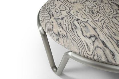55" Gray and Silver Wood and Stainless Steel Round Coffee Table HomeRoots
