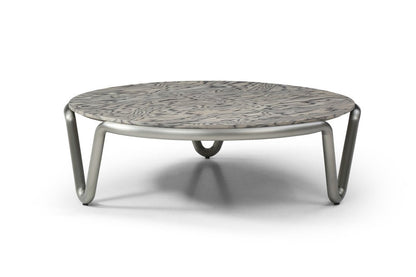 43" Gray and Silver Wood and Stainless Steel Round Coffee Table HomeRoots