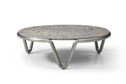 43" Gray and Silver Wood and Stainless Steel Round Coffee Table HomeRoots