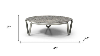 43" Gray and Silver Wood and Stainless Steel Round Coffee Table HomeRoots