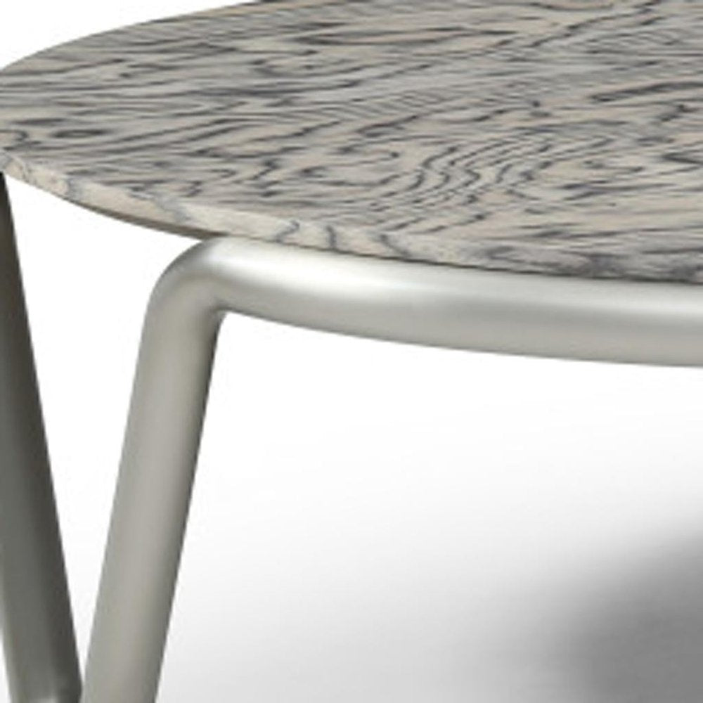 43" Gray and Silver Wood and Stainless Steel Round Coffee Table HomeRoots