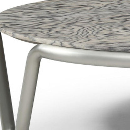 43" Gray and Silver Wood and Stainless Steel Round Coffee Table HomeRoots