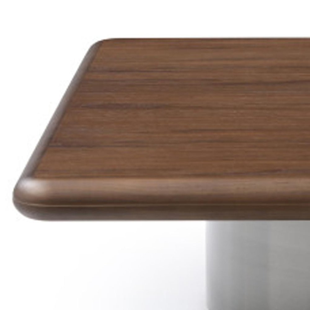 39" Brown and Silver Wood and Stainless Steel Square Pedestal Coffee Table HomeRoots