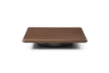 39" Brown and Silver Wood and Stainless Steel Square Pedestal Coffee Table HomeRoots