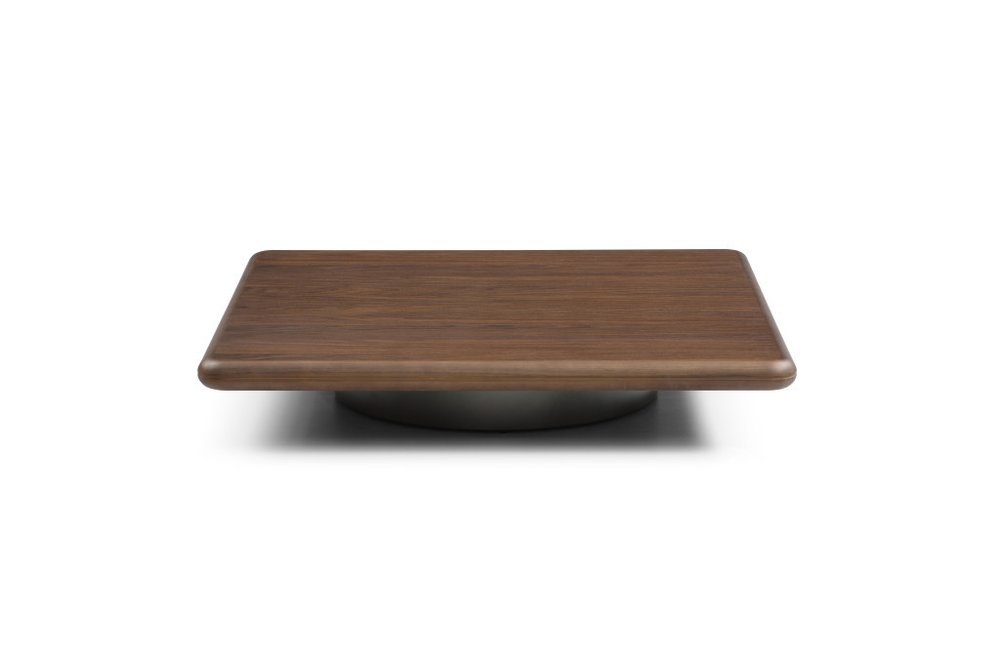 39" Brown and Silver Wood and Stainless Steel Square Pedestal Coffee Table HomeRoots