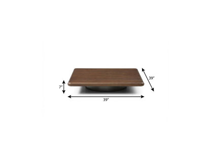 39" Brown and Silver Wood and Stainless Steel Square Pedestal Coffee Table HomeRoots