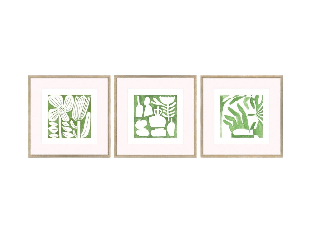 Set Of Three Green Modern Garden Gold Framed Wall Art — view 2