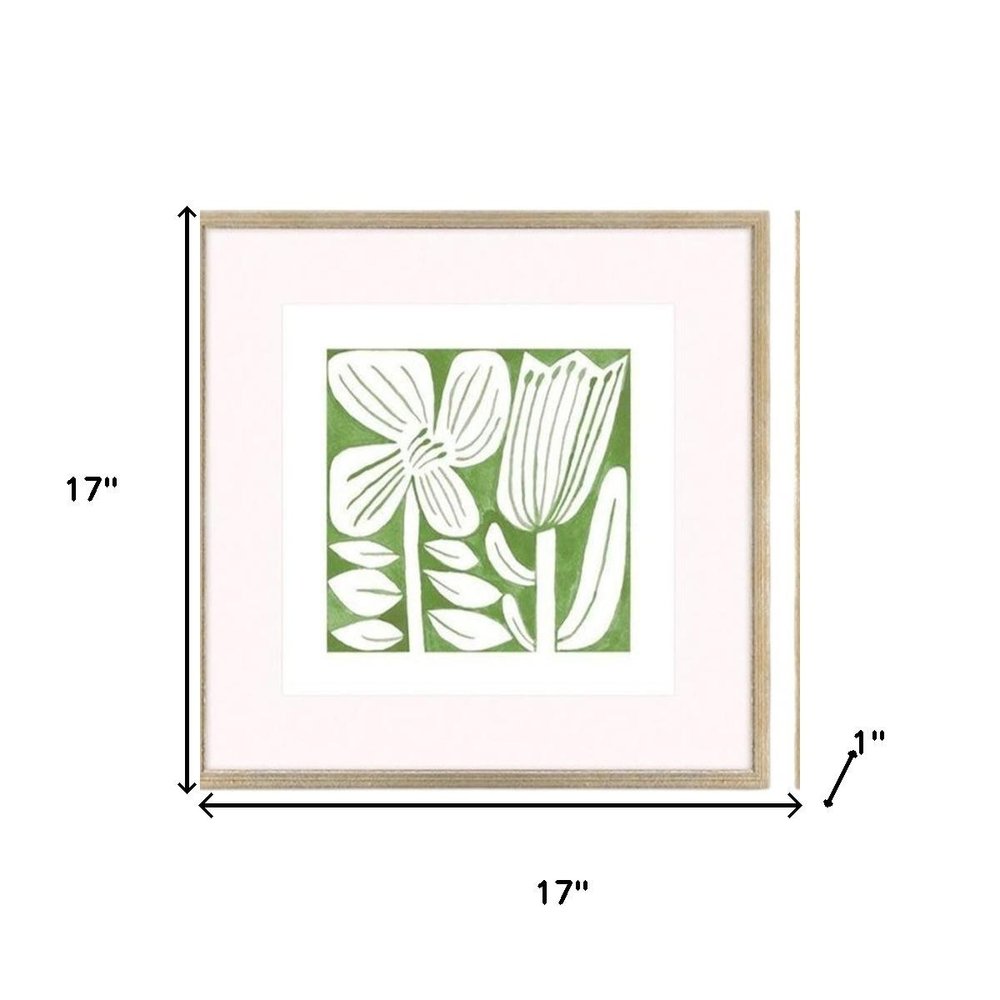 Set Of Three Green Modern Garden Gold Framed Wall Art
