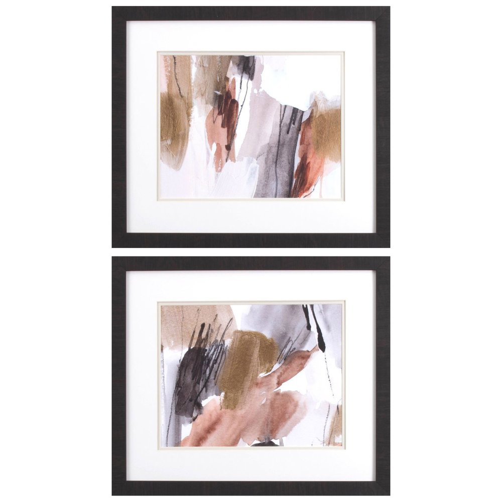 Set Of Two Antique Gold A Dark Brown Framed Wall Art — view 1