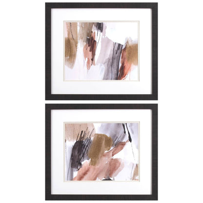 Set Of Two Antique Gold A Dark Brown Framed Wall Art
