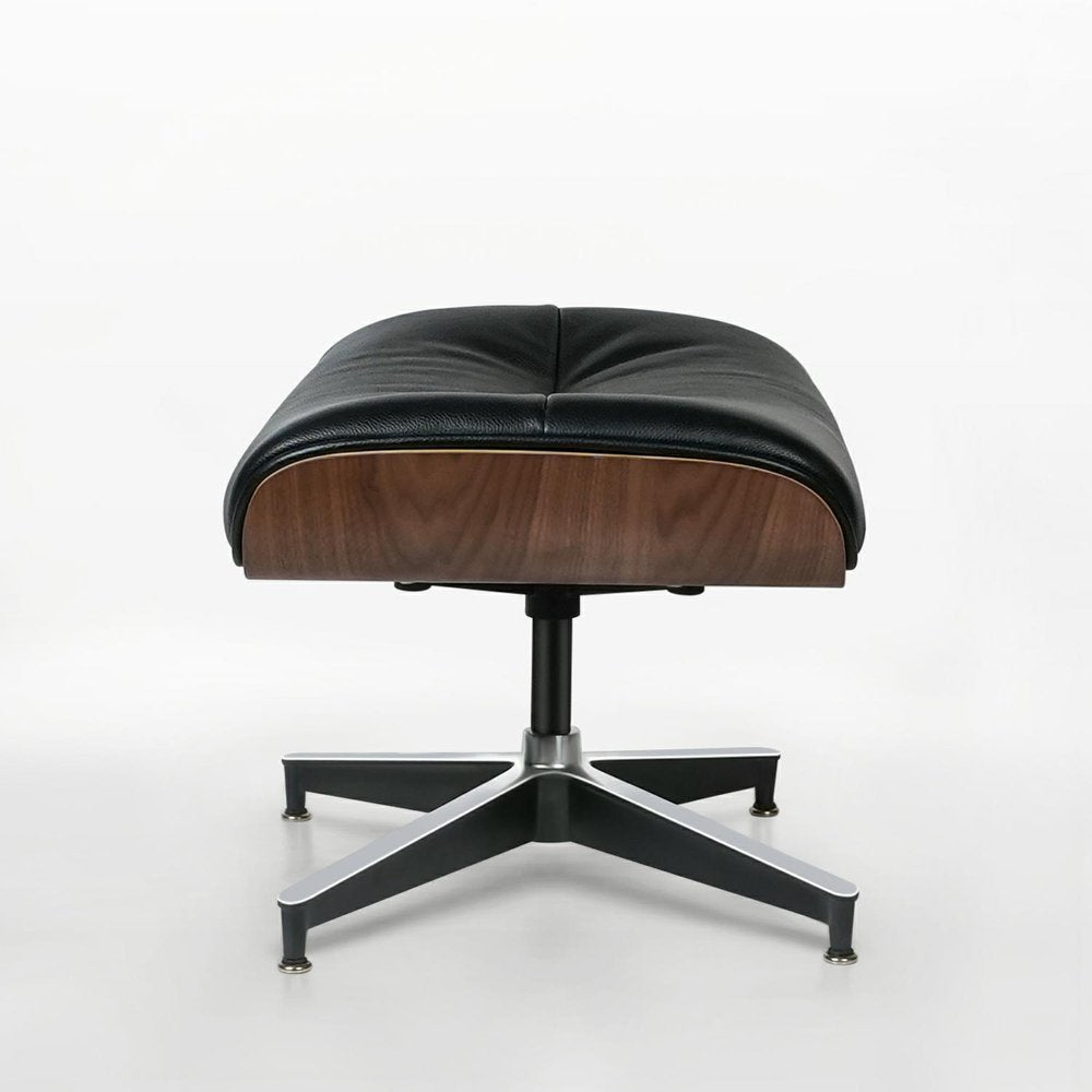 33" Black and Walnut Leather And Wood Swivel Lounge Chair With Ottoman HomeRoots