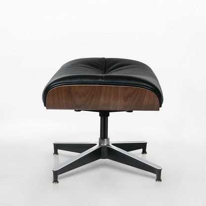 33" Black and Walnut Leather And Wood Swivel Lounge Chair With Ottoman HomeRoots