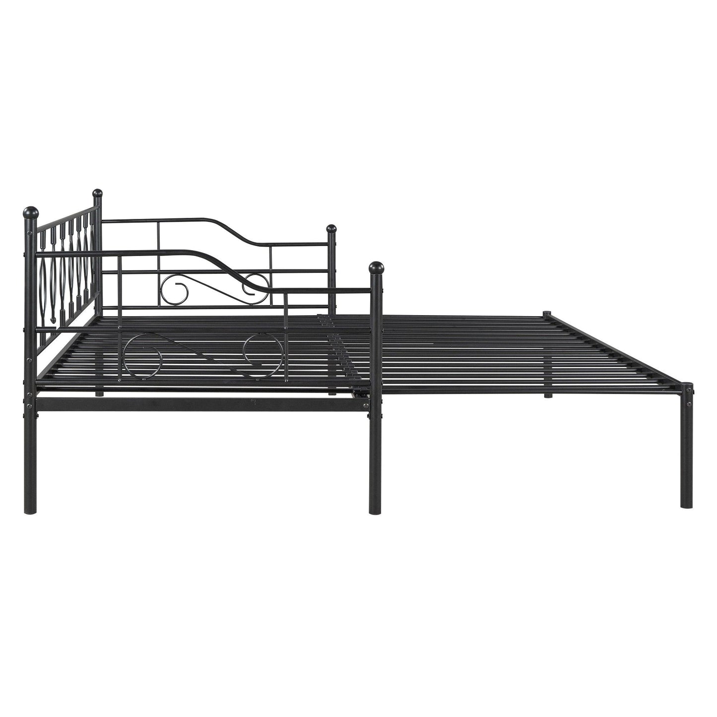 Twin Size Metal Daybed with Trundle Daybed with Slat Black - FurniFindUSA