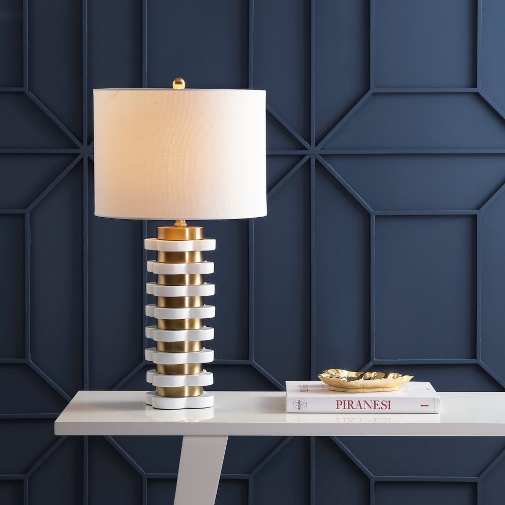 27" White Novelty Table Lamp With Drum Shade HomeRoots