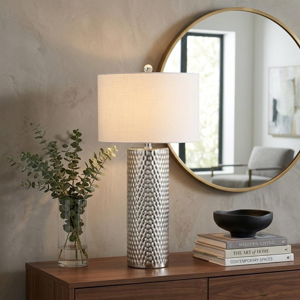 30" Silver Table Lamp With Drum Shade — view 6