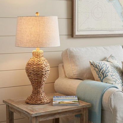 31" Natural Water Hyacinth Urn Table Lamp With Drum Shade HomeRoots