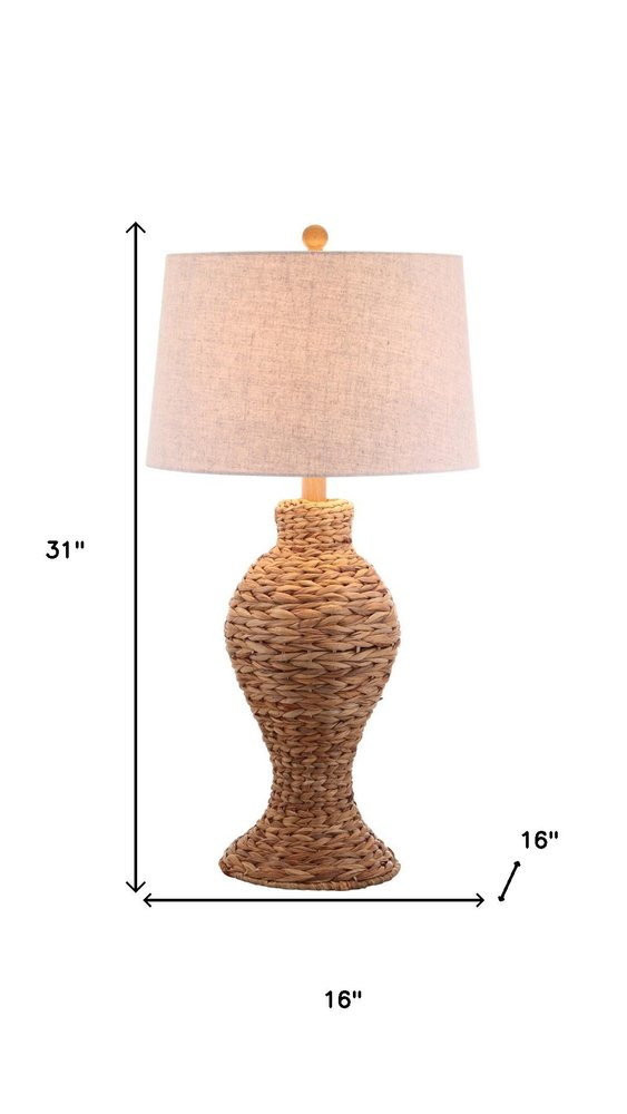 31" Natural Water Hyacinth Urn Table Lamp With Drum Shade HomeRoots
