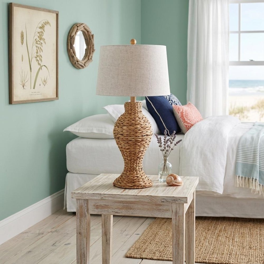 31" Natural Water Hyacinth Urn Table Lamp With Drum Shade HomeRoots