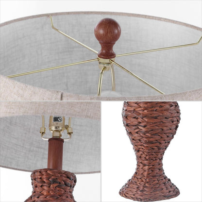 31" Dark Brown Urn Table Lamp With Drum Shade HomeRoots