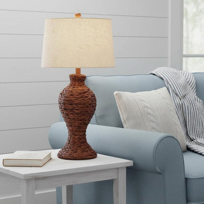 31" Dark Brown Urn Table Lamp With Drum Shade HomeRoots