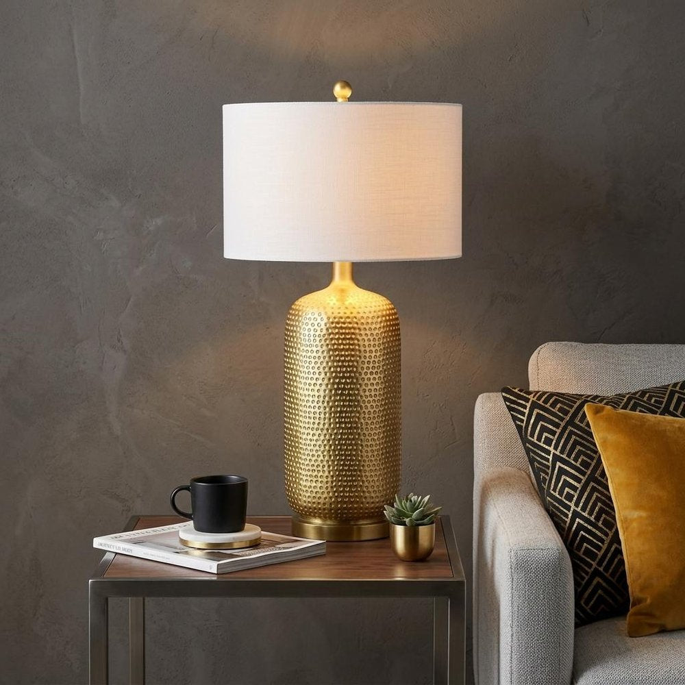 30" Gold Round Table Lamp With Drum Shade HomeRoots