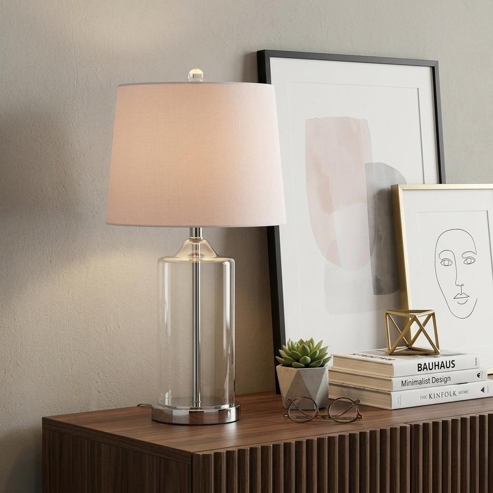 25" Silver Bedside Lamp With Drum Shade — view 6