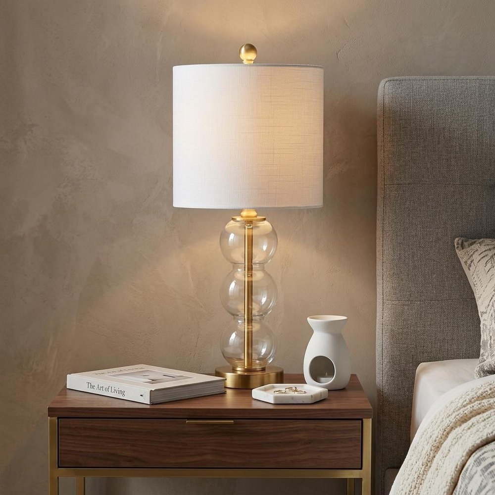 21" Clear And Gold Table Lamp With Drum Shade — view 6