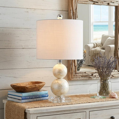19" Clear And Off White Globe Table Lamp With Drum Shade HomeRoots