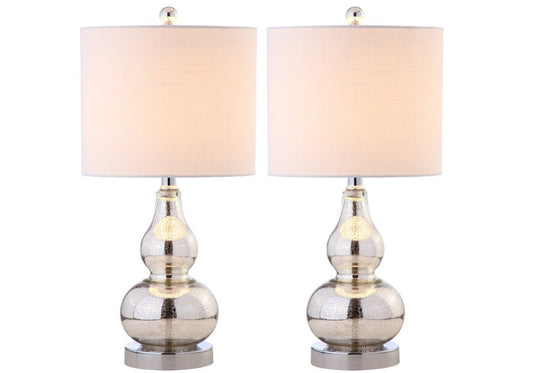 Set of Two 21" Silver Gourd Table Lamps With Drum Shades HomeRoots