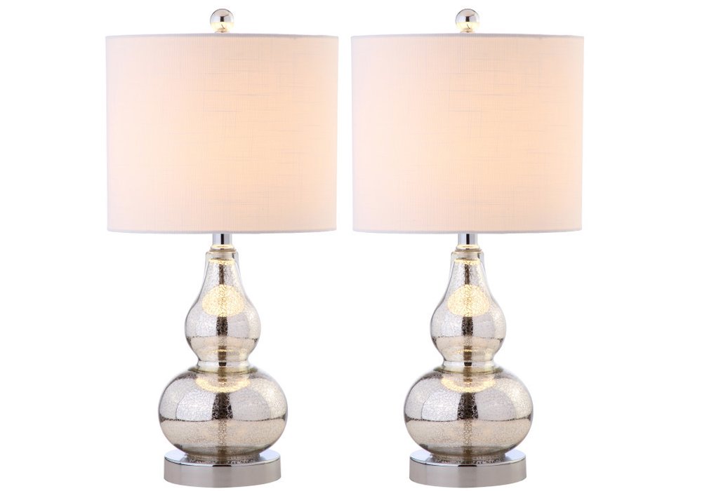 Set of Two 21" Silver Gourd Table Lamps With Drum Shades HomeRoots
