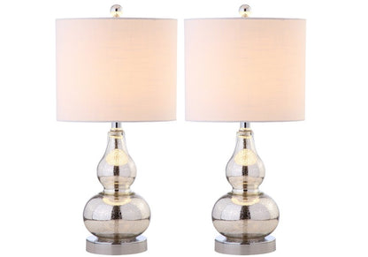 Set of Two 21" Silver Gourd Table Lamps With Drum Shades HomeRoots