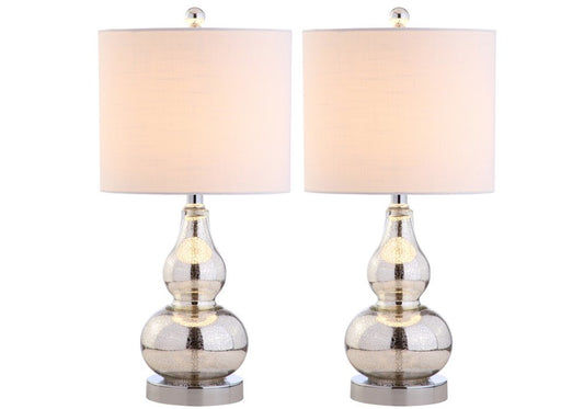 Set of Two 21" Silver Gourd Table Lamps With Drum Shades HomeRoots