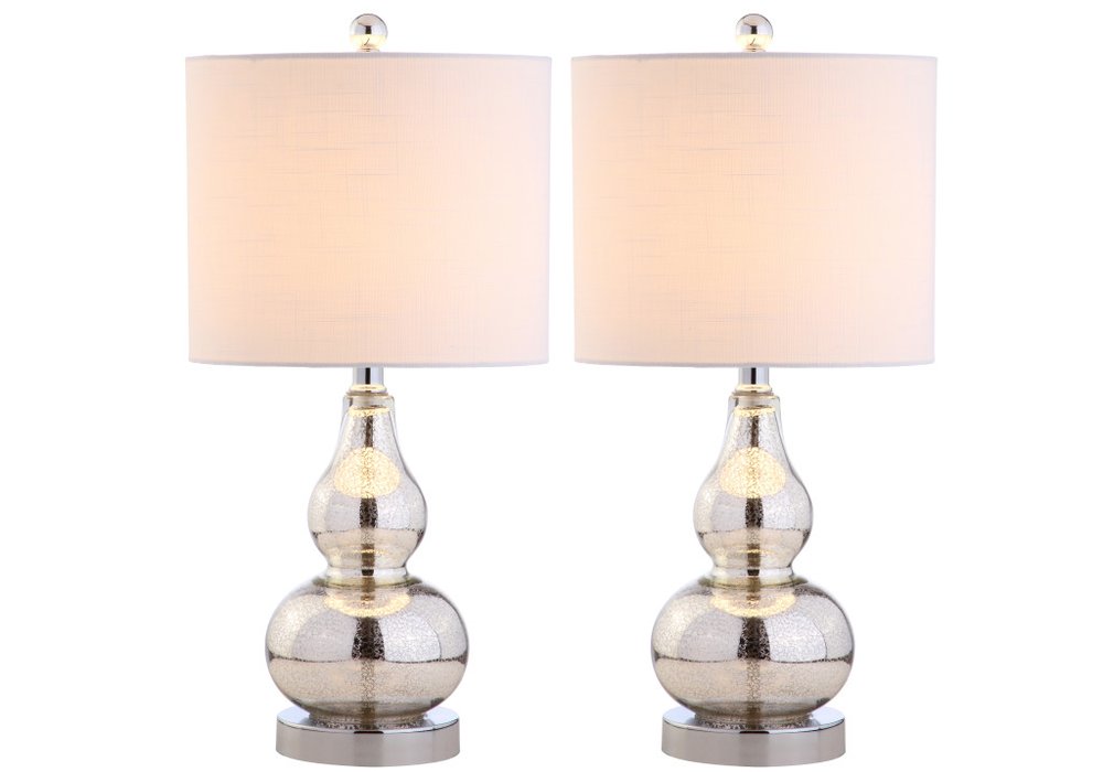 Set of Two 21" Silver Gourd Table Lamps With Drum Shades HomeRoots