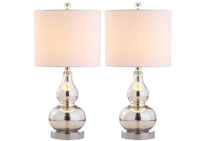 Set of Two 21" Silver Gourd Table Lamps With Drum Shades HomeRoots