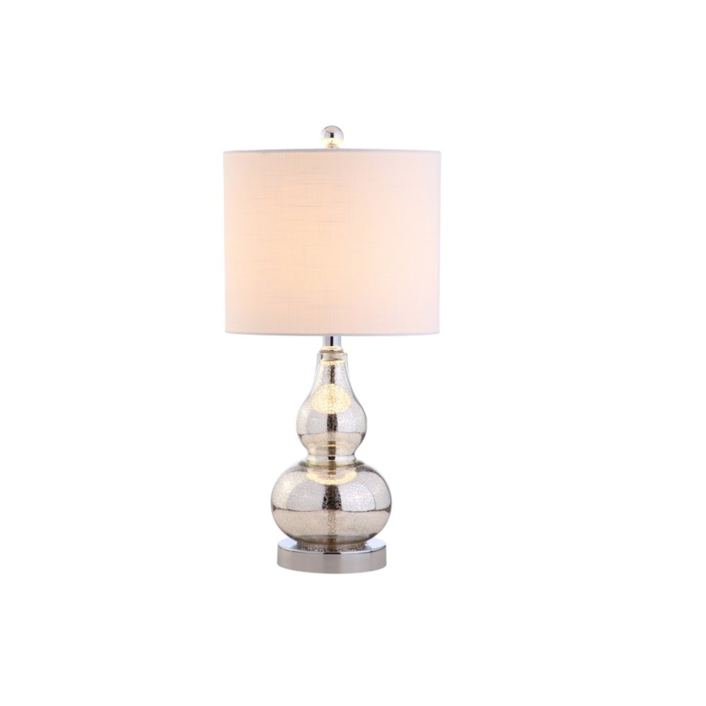 Set of Two 21" Silver Gourd Table Lamps With Drum Shades HomeRoots