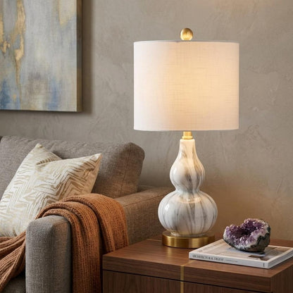 21" Gold Gourd Table Lamp With Drum Shade HomeRoots