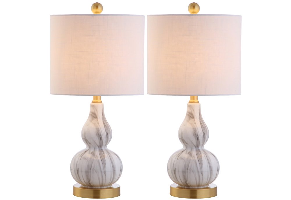 Set of Two 21" Gold Gourd Desk Lamps With Drum Shades — view 1