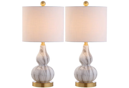 Set of Two 21" Gold Gourd Desk Lamps With Drum Shades