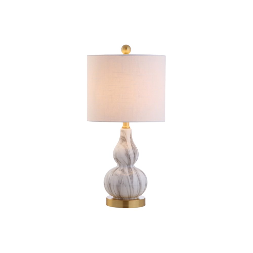 Set of Two 21" Gold Gourd Desk Lamps With Drum Shades HomeRoots