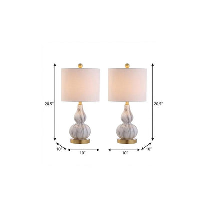 Set of Two 21" Gold Gourd Desk Lamps With Drum Shades