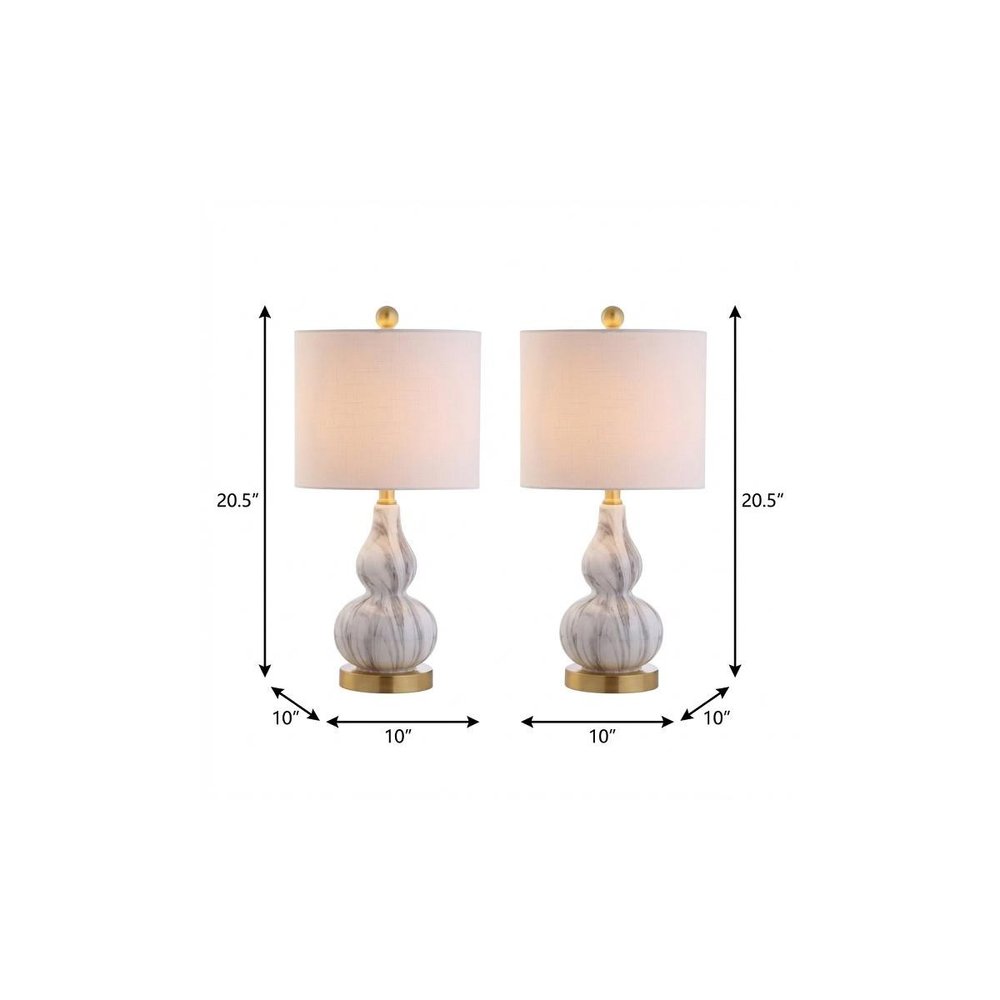 Set of Two 21" Gold Gourd Desk Lamps With Drum Shades HomeRoots