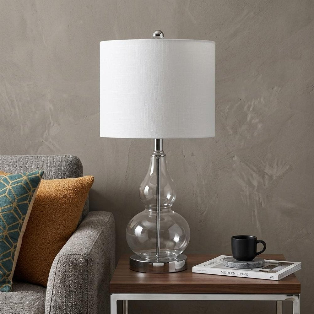 21" Silver Gourd Bedside Lamp With Drum Shade — view 6