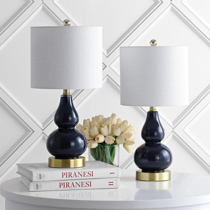 Set of Two 21" Navy Blue And Gold Gourd Table Lamps With Drum Shades HomeRoots