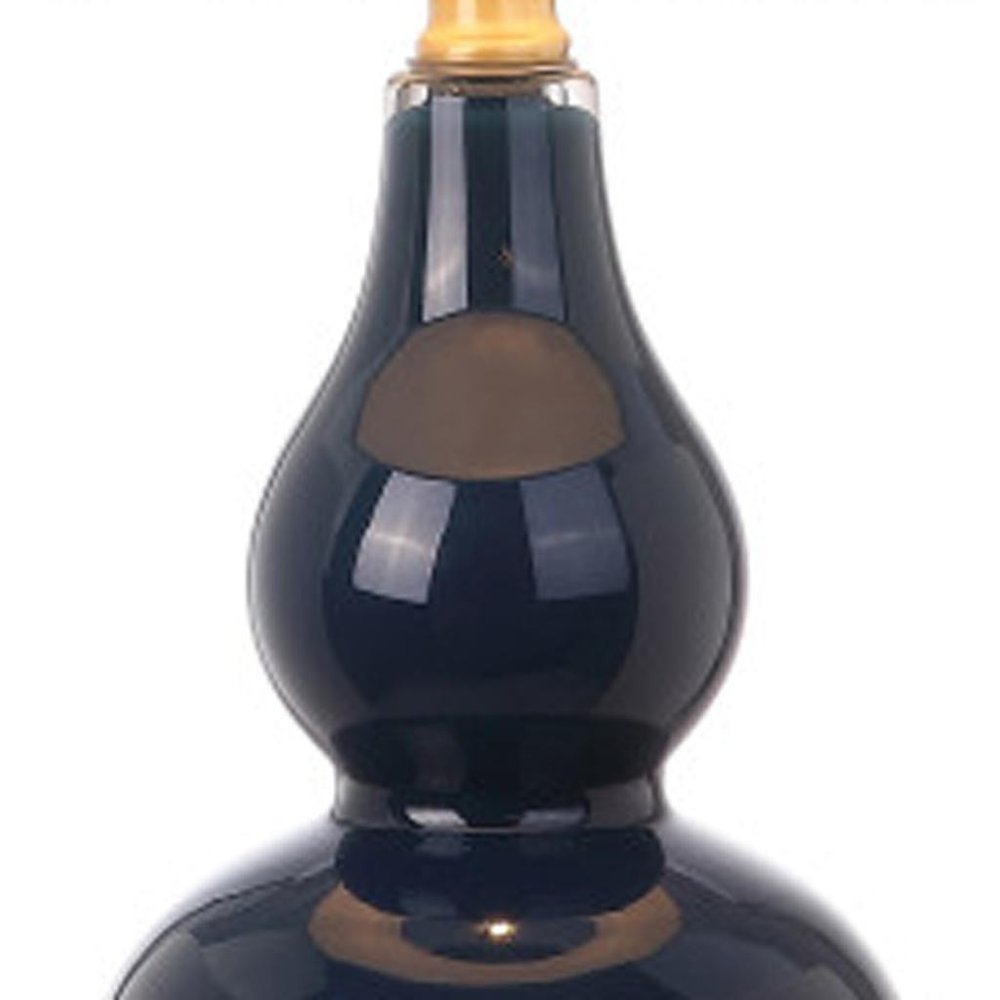 Set of Two 21" Navy Blue And Gold Gourd Table Lamps With Drum Shades HomeRoots