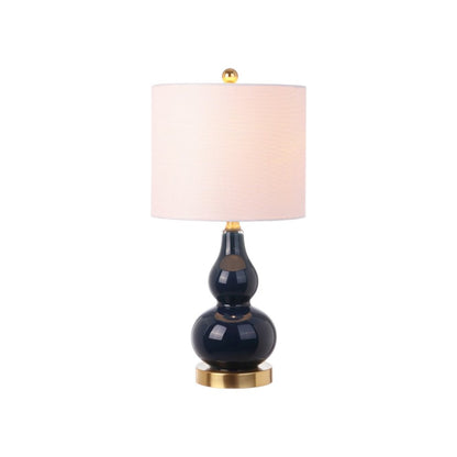 Set of Two 21" Navy Blue And Gold Gourd Table Lamps With Drum Shades HomeRoots