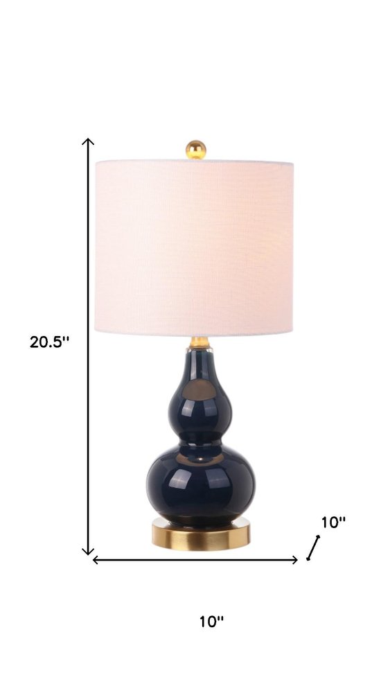 Set of Two 21" Navy Blue And Gold Gourd Table Lamps With Drum Shades HomeRoots